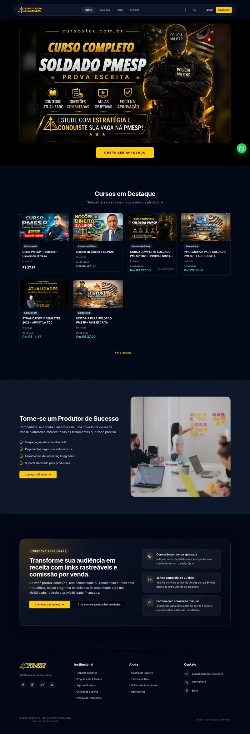Captura do site Cursos TCC